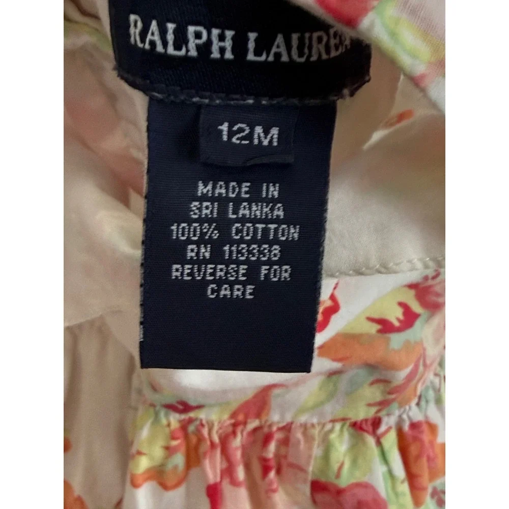 Ralph Lauren Baby Girl Floral Cotton Sun Dress Pink Orange White 12M